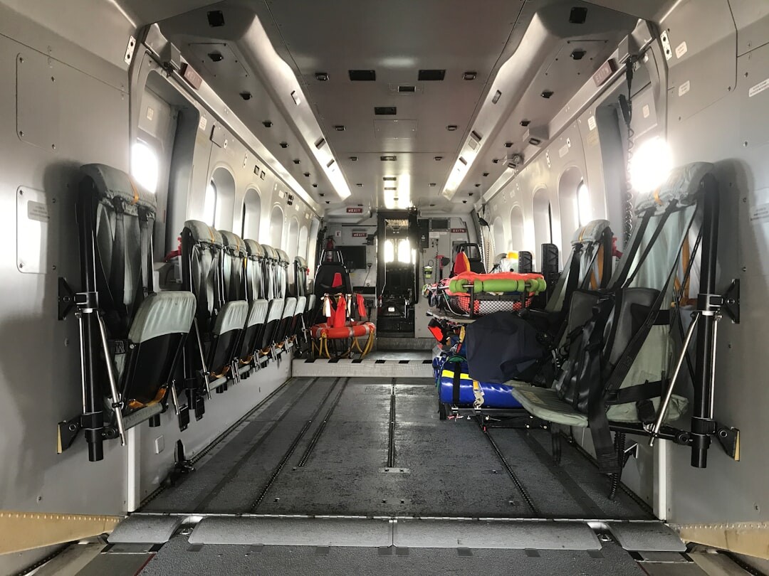 Interior of an outside broadcast van with racks of video equipment